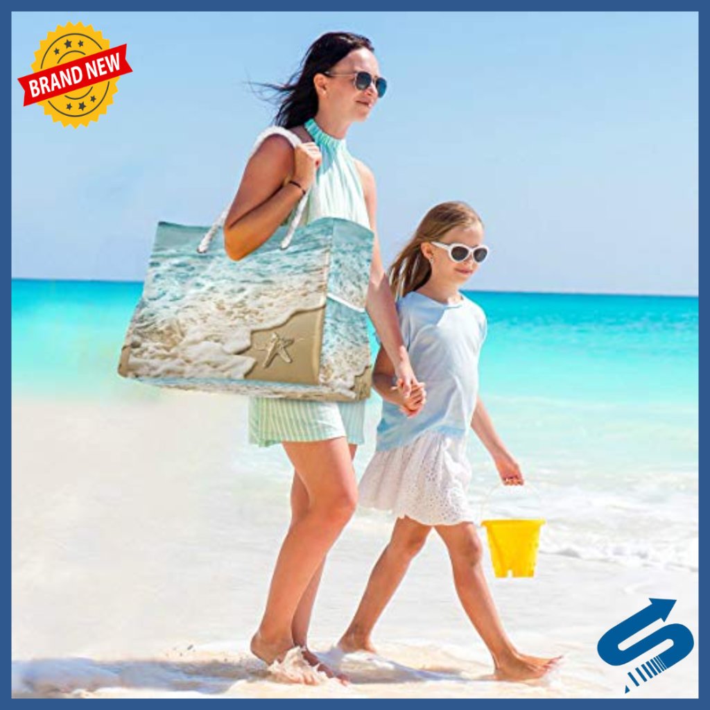 Large Water-Resistant Canvas Tote Bag For Beach Gym Travel Daily Use